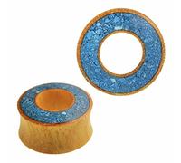 Chic-Net Wooden Tunnel Jack Fruit Rim Wide Crushed Turquoise Double Flared Handmade Multicoloured