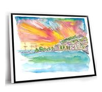 Chic Office Decor For Women,Living Room Decor Farmhouse,Marigot Waterfront Sunset View In Saint Martin West Indies Wall Decoration Edition Fine Art Print Watercolor Prints,12x16 In UnFramed Wall Art