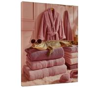 Chic Peach Alligator Bath Canvas Wall Art, Funky Animal Decor for Bathroom, Living Room, Bedroom, Aesthetic Home Art for Spring and Summer 16x20 Inch