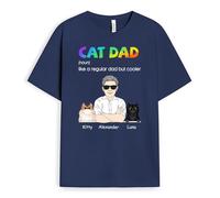 Chic Personalised Cat Mum & Dad T-Shirt - Gifts for Parents & Grandparents for Mother's Day, Father's Day, Christmas, Birthday (2 Cats, Navy)