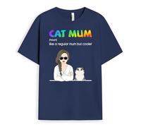 Chic Personalised Cat Mum & Dad T-Shirt - Gifts for Parents & Grandparents for Mother's Day, Father's Day, Christmas, Birthday (1 Cat, Navy)