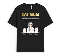 Chic Personalised Cat Mum & Dad T-Shirt - Gifts for Parents & Grandparents for Mother's Day, Father's Day, Christmas, Birthday (2 Cats, Black)