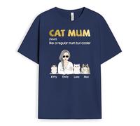 Chic Personalised Cat Mum & Dad T-Shirt - Gifts for Parents & Grandparents for Mother's Day, Father's Day, Christmas, Birthday (3 Cats, Navy)