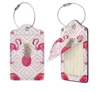 Chic Pink Flamingo Pineapple Print Luggage Tag Leather with Stainless Steel Loop Privacy Cover Name ID Labels for Women Men