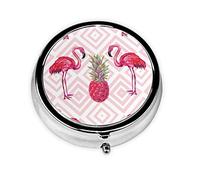 Chic Pink Flamingo Pineapple Print Round Pill Organizer 3 Compartment Pill Box Portable Medicine Pill Case for Outdoor Travel