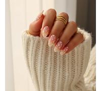 Chic Polka Dot Press-On Nails Almond Short - Soft Nude-to-White Gradient Base with Playful Polka Dots, Salon-Style False Nails Kit for Women, UV Stickers & Wraps, Sticks for Halloween