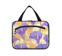 Chic Purple Calla Lily Yellow Background Vintage Hanging Size toiletries for Men with Hook, Designer Accessories Makeup Bag for car for Women Camping Bolsa para guardar maquillaje L