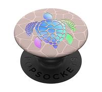 Chic rainbow colors Turtle on a Light pink matching PopSockets Swappable PopGrip