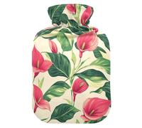 Chic Red Calla Lily hot Bottle Water Bag with Soft Cover, 1L hot compresses for The Body for Tummy Warmer, Hand Feet Warmer, Bolsa para agua Caliente para Dolor