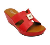 Chic Red Ladies Mid Heel Soft Comfort Insole Wedge Sandal - Slip-On Style, UK 5