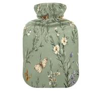 Chic Rosemary Sage Green Wild hot Water Bottle with Soft Cover, 1L Warmer Bag for Hand Feet Warmer, Hand Feet Warmer
