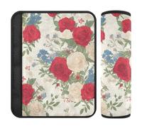 Chic Roses Floral Pattern Red White Watercolor 2 pcs Belt Strap Cover, Stop seat Belt Cutting into Neck, car seat Shoulder pad for Truck