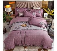 Chic Ruffle with Handmade Flowers Bedspread Quilt Cover Zipper Closure 100% Cotton Soft Quilted Duvet Cover Set 4pcs Full Queen 1. 8m Bed-4 (Color : 3) (2)