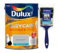 Chic Shadow Dulux Easycare Matt Emulsion Paint 2.5L + 3" Emulsion Paint Brush - Washable & Stain Resistant, Durable Matt Finish, Quick Dry, Low Odour Interior Wall & Ceiling Paint