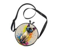 Chic Siamese Cat Round Crossbody Wallet Purse Womens Trendy with Adjustable Strap Small Handbags Take a walk Canvas Messenger Purse