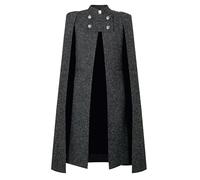 CHIC STAR Womens Tweed Cape Duster Coat, Black, L