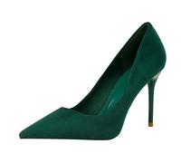 Chic Suede Stilettos Pointed Toe Height Boost Pumps Comfortable Slimming Design for Office & Evening Events,Green,3 UK