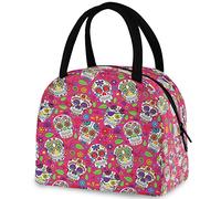 Chic Sugar Skulls Day of The Dead Reusable Lunch Tote Bag with Front Pocket Zipper Closure Insulated Thermal Cooler Container Bag for Man Women Work Picnic Travel Beach Fishing