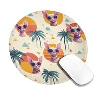 Chic Summer Cat Themed Mouse Pad, Peach Illustrated Cats with Sunglasses and Palm Trees, Non-Slip Gaming Mousepad for Home and Office Use, Stylish Desk Accessory Round 8x8 Inch