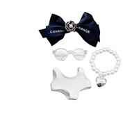 Chic Swimsuit Clothes Set for 15cm 17cm Doll - One-Piece Outfits Bikini, Handmade Bow Headware, Glasses & Pearl Necklace - Luxury Doll Beach Clothing & Accessories - White