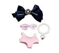 Chic Swimsuit Doll Clothes Set for 15cm/17cm Dolls - One-Piece Outfits Bikini, Bow Headware, Glasses & Pearl Necklace - Luxury Doll Beach Clothing & Accessories - Pink