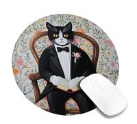 Chic Tuxedo Cat Mouse Pad, Black White Feline Design, Year-Round Animal Lover's Gift, Stylish Desk Decor, Non-Slip Rubber Mousepad for Home and Office Use Round 8x8 Inch