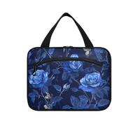 Chic Unique Rose Royal Blue hanging travel bags for toiletries with hook, designer waterproof shaving bag for men for adults hotel bolso de mano para hombre M, Chic Unique Rose Royal Blue, M