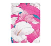 Chic Vintage Calla Lily Hot Pink and White Leather Passport and Vaccine Card Holder Combo Wallet Combo Passport Holder Combo with Vaccine Card Slot Waterproof