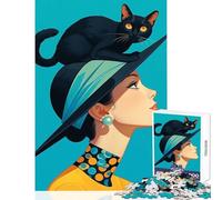 Chic Vintage Cat Lady Art Jigsaw Puzzles 1000 Pieces Birthday Gifts Tough Challenge Home Decoration Toys Suitable for People Aged 14 And Above (38x52cm)