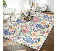Chic Vintage Floral Pattern Rug with Border,Living Room Carpet 7mm Thick Soft Non-Slip Area Rug,Traditional Runner Rug,Soft Short Medium Pile
