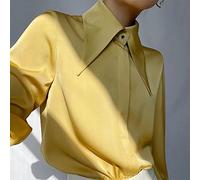 Chic Vintage Women Blouse Elegant Single-Breasted Satin Silk Women Shirt Autumn New White Casual Ladies Shirts Tops