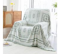 Chic Washable Chenille Sofa Cover Size M for Armchair & Chaise Lounge (1 Piece Green 180 x 180 cm) Houndstooth Pattern Perfect for Home Décor