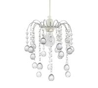 Chic Waterfall Pendant Light Shade with Clear Acrylic Spherical Balls and Hexagonal Beads | 26cm x 22cm | Chrome Plated Curving Arms by Happy Homewares