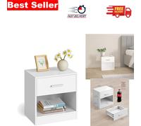 Chic White Nightstand with Drawer and Open Shelf-Perfect for Bedroom Bliss