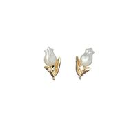 Chic White Shell Tulip Flower Stud Earrings for Women Dainty Cute Floral Fashion Boho Studs Hypoallergenic Earring Mothers Day Birthday Christmas Ear Jewelry Gift for Her Daughter Wife Mom