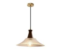 Chic Wood Chandelier Modern Clear Glass Kitchen Island Lighting Ribbed Glass Ceiling Pendant Light, Japanese Wooden Dining Room Pendant Light for Kitchen Island Study Room Living Ro T-256(Dia-23.5cm)
