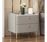 Chic Wooden Bedside Table with Metal Legs Space-Saving Nightstand with 2 Drawers for Bedroom & Living Room Easy Assembly Champagne Gold Finish 50cm Size