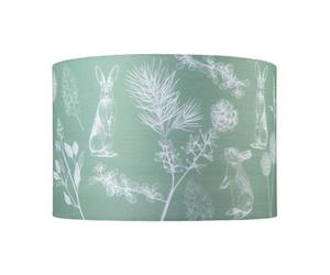 Chic Woodland Themed Sage Light Olive Green Cotton Shade with Hares and Thistle Floral Decoration | 30cm x 20cm | Inner White Cotton Lining by Happy Homewares