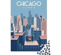 Chicago 1 1000 Piece Jigsaw Puzzle, Vintage Architecture Destination, Matte Printed Jigsaw, for Home Décor Fans, 38x26cm/1000pcs