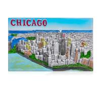 Chicago 3D Skyline Souvenir Fridge Magnet - Hand-Painted Resin Cityscape Magnet, Decorative Refrigerator Travel Gift (7.3 × 4.6 × 1.3 cm)