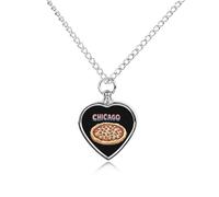 Chicago And Pizza Heart Silver Pet Urn Necklace Memorials Funerary Ashes Classic Pendant for Dog Cat Lover