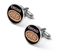 Chicago And Pizza Men's Cufflinks Classic Alloy Cuff Link Fashion Shirt Accessories for Business Party Wedding 1.7cm