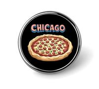 Chicago And Pizza Round Badge Pin Memorial Jewelry Gifts Metal Brooch Button for Clothing Accessory