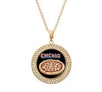 Chicago And Pizza Women's Round Diamond Necklace Vintage Alloy Pendants Multicolored Sparkly Jewelry