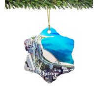 Chicago Christmas Ornaments Chicago Scenery Cityscape Ornaments Christmas Decor Keepsake Novelty Ceramic Christmas Bauble for Xmas Party Decorations