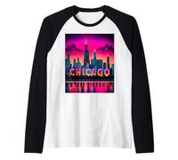 Chicago City Beautiful Sunset Colorful Chi Illinois Skyline Raglan Baseball Tee