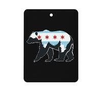 Chicago City Flag Bear Print Car Air Freshener Decorative Hanging Aromatherapy Tablets for Car Trucks Square