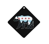 Chicago City Flag Bear Print Car Air Freshener Decorative Hanging Aromatherapy Tablets for Car Trucks Rhombus