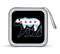 Chicago City Flag Bear Print CD Case Holder Portable 40 Capacity DVD Wallet Storage Organizer for Car Travel