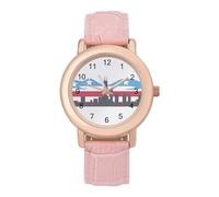 Chicago City Flag Skyline Watches for Women PU Leather Strap Watch Analogue Quartz Wrist Watch